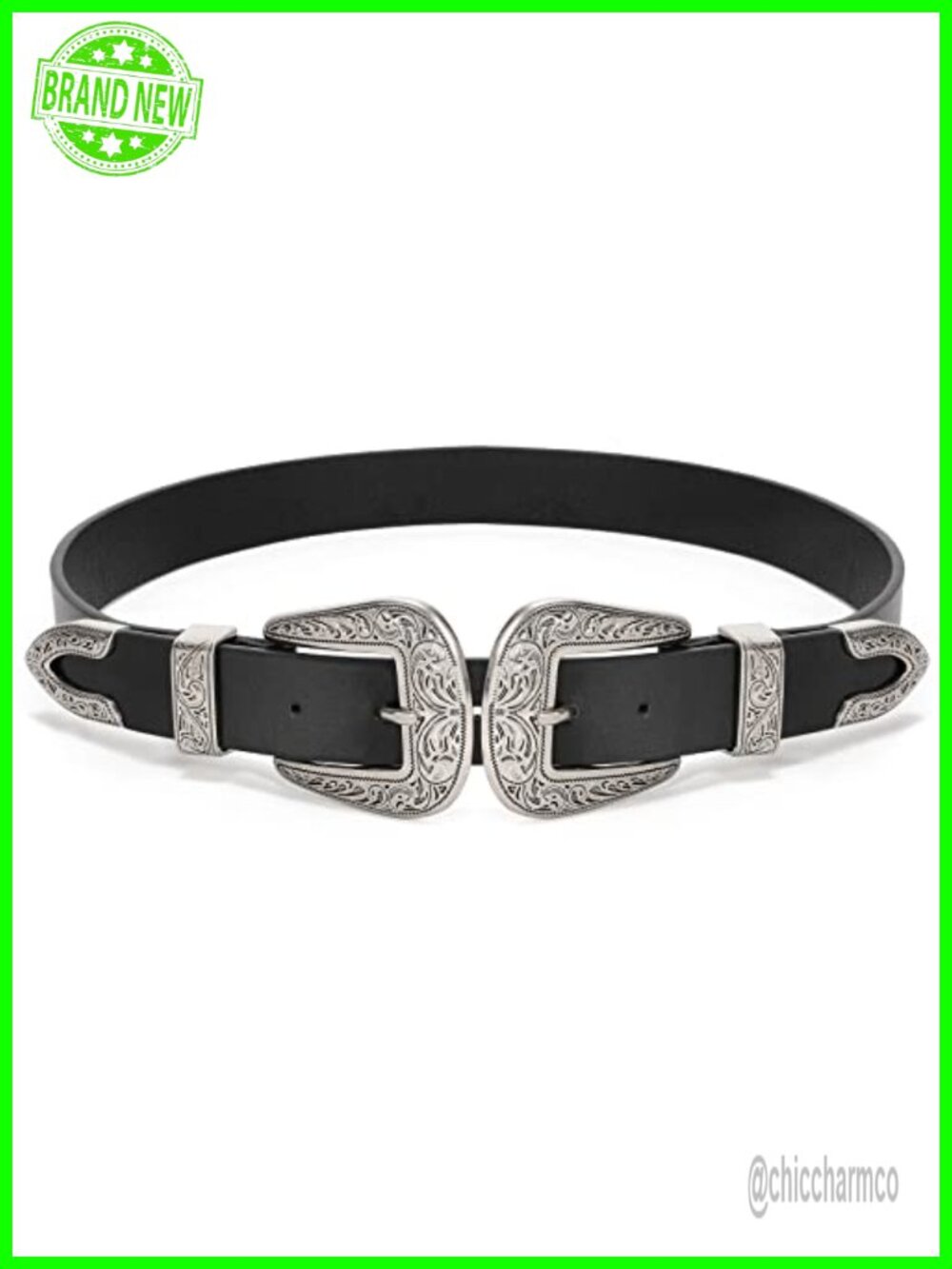 Women's Western Belt Double Buckle PU Leather Adjustable Fit Rodeo Cowgirl